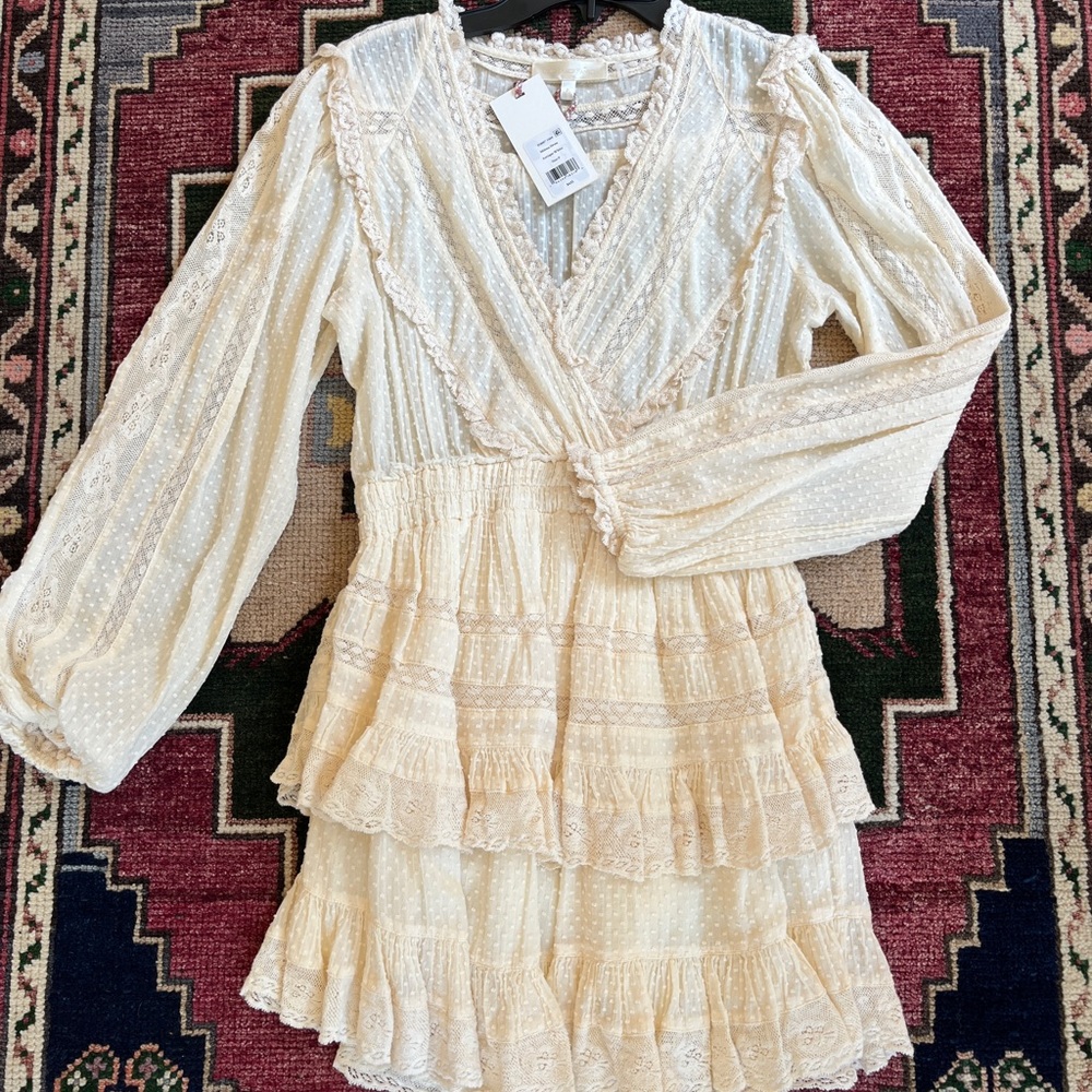 NWT LoveShackFancy Cream Ruffle Lace Dress